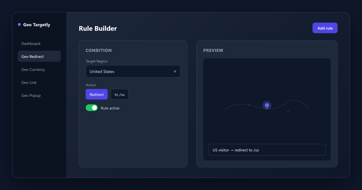 Rule builder: visual redirect and content-swap configuration
