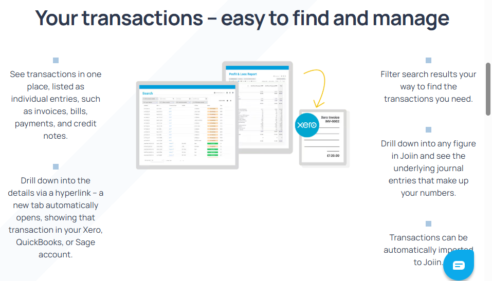Joiin global search and transaction drill-down