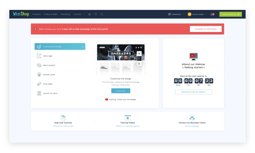 WiziShop AI dashboard showing AI copy generation interface
