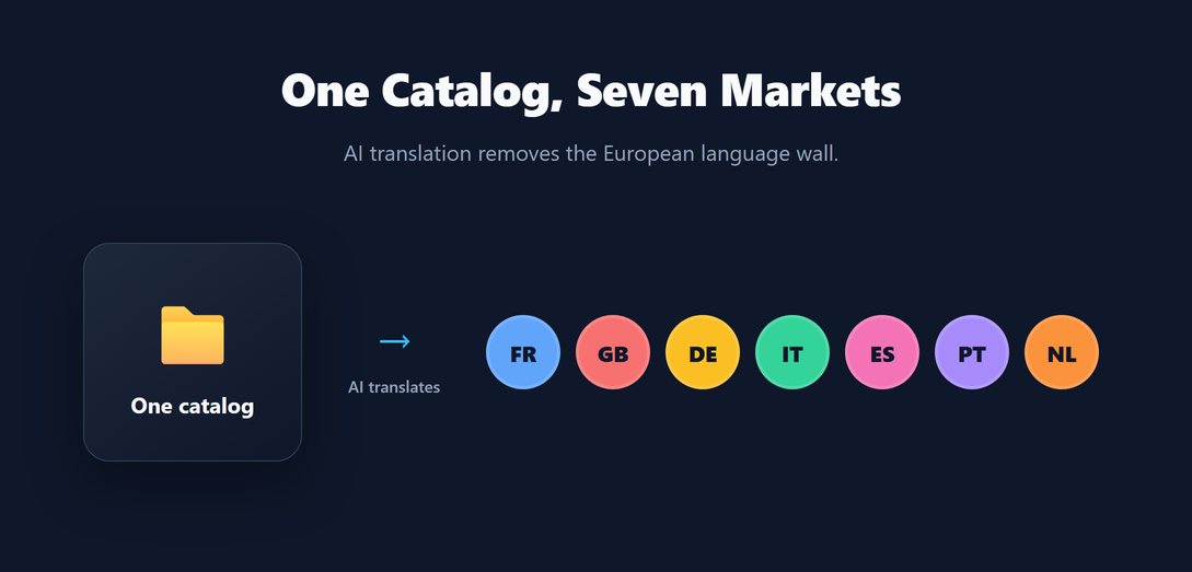 Multilingual storefront: one catalog, 7 languages